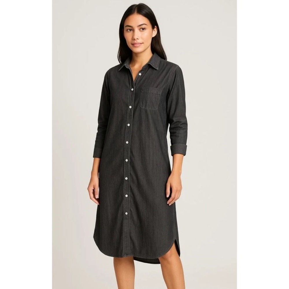 Grayson Gray Cotton Denim Midi Shirt Dress Button Front Long Sleeve Size 03 L